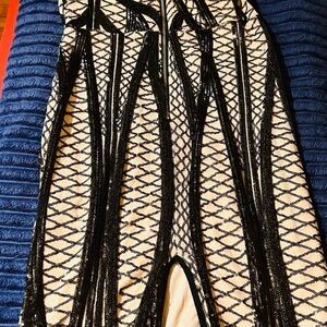 Fashion Nova Black and Cream Patterned Mini Dress